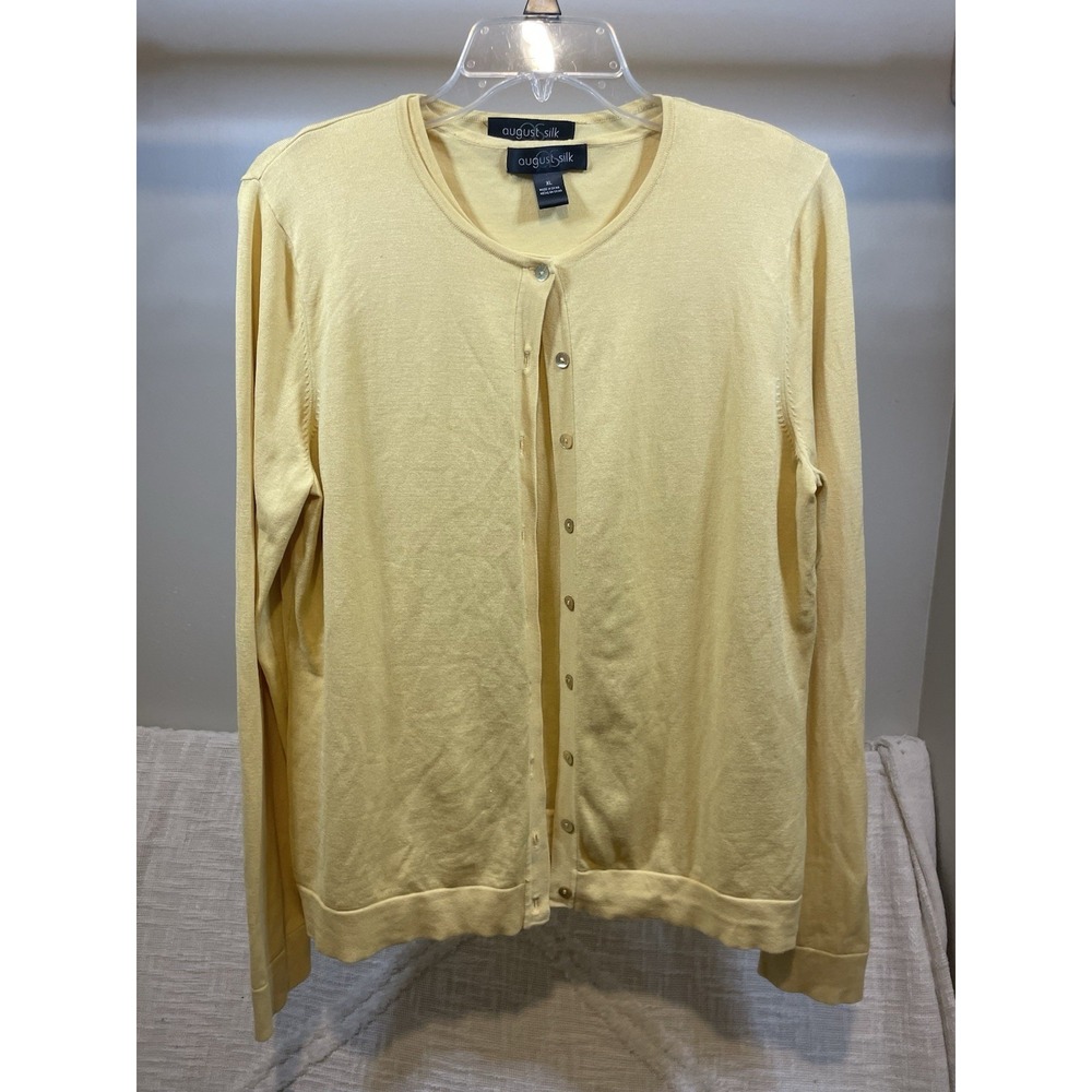 Silk Blend Butter Yellow Cardigan Sweater Twin Set Women's XL Tank August Silk